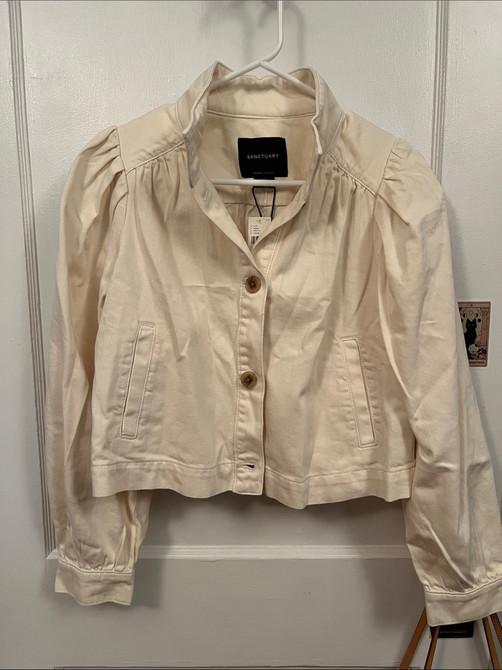 SOLD OUT in stores Sanctuary Cream Cropped Puff-Sleeve Jacket